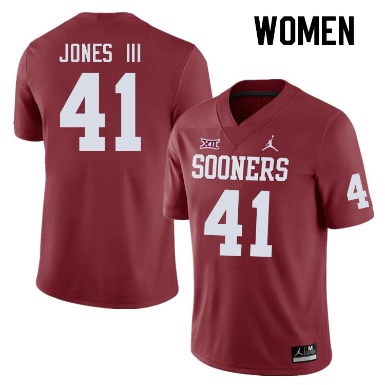 Women #41 Emmett Jones III Oklahoma Sooners College Football Jerseys Stitched Sale-Crimson